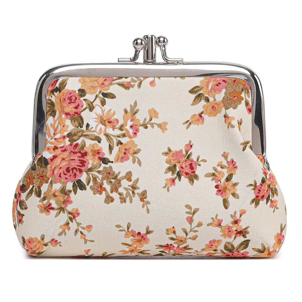 5973 Cute Floral Buckle Coin Purses Vintage Pouch Kiss-lock Change Purse